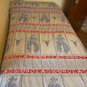 Vintage Bates Buckaroo ‘50’s Blue Bedspread Cowboy Steer Western SW